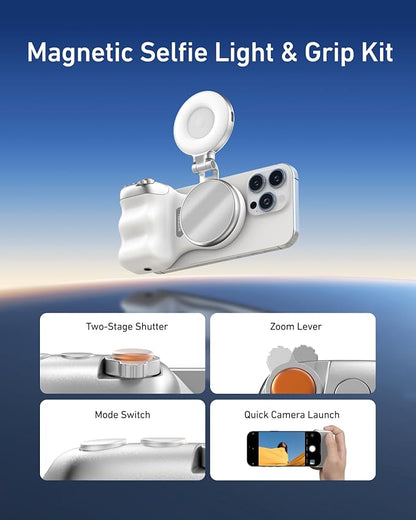 Fun Shot Magnetic Phone Camera Grip & Magnetic Selfie Light Bundle Kit